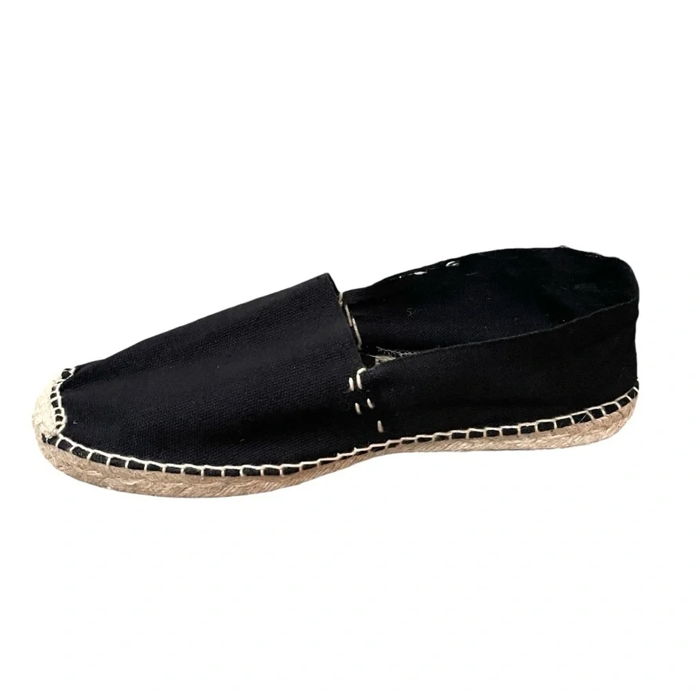 TONI PONS Black Canvas Flat Slip-On Espadrilles Sandals Shoes Black Tan 41